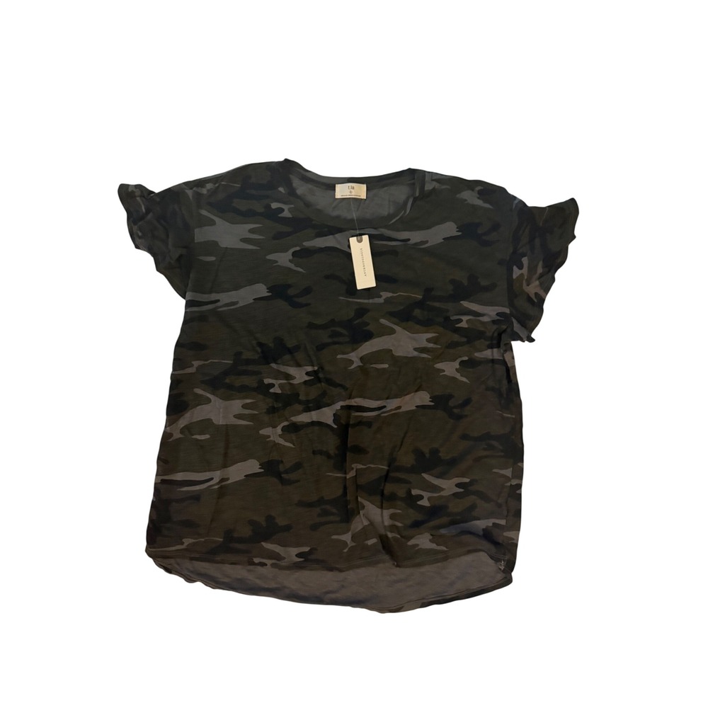 Anthropologie t.la Camo Print Short Sleeve T-Shirt Olive Green Size S NEW